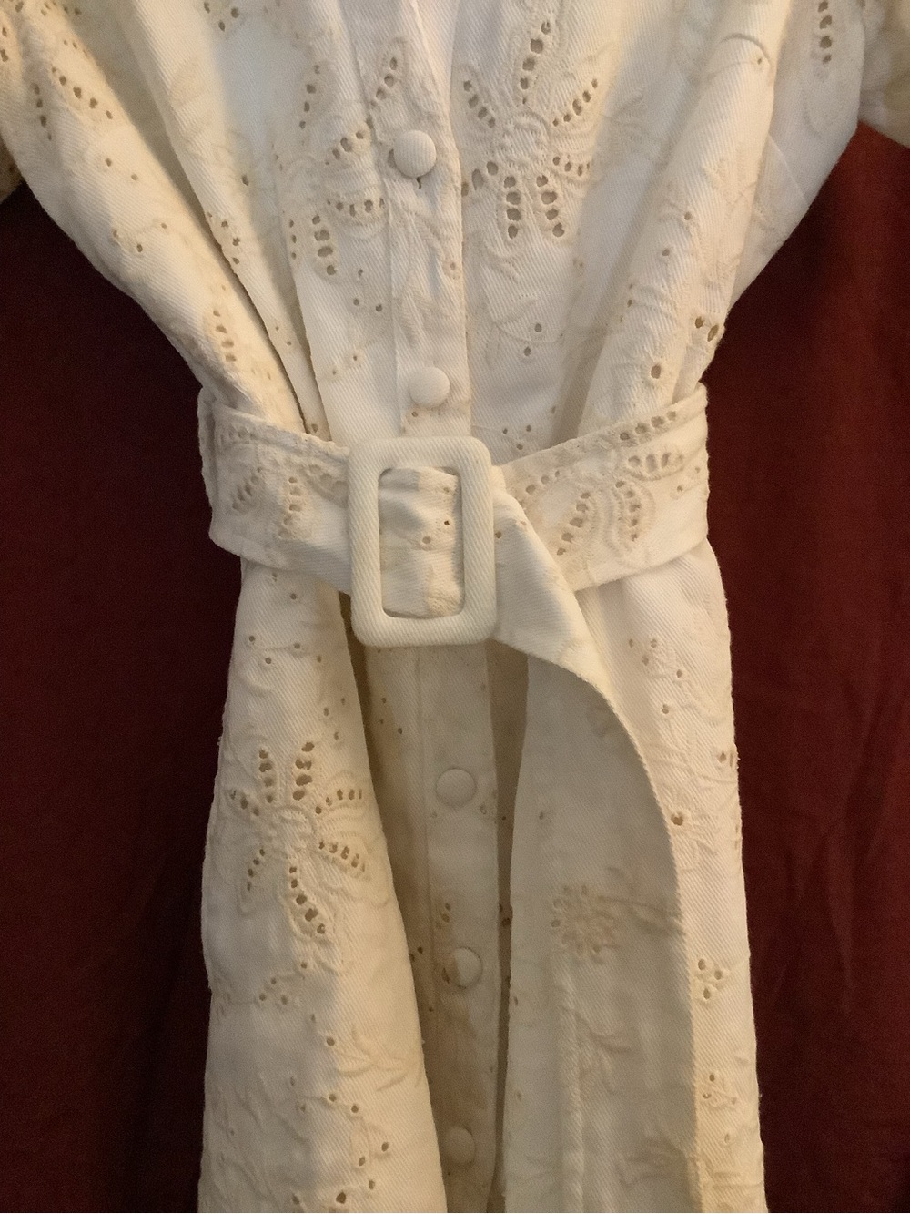 Solitaire Cream Eyelet Button-Front Dress with Fabric Belt